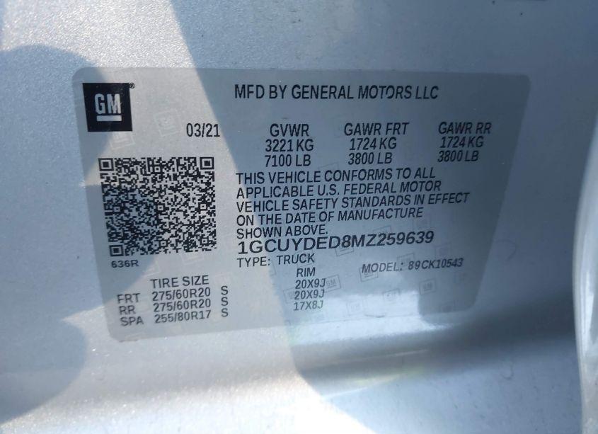 Photo 9 of 2021 Chevrolet Silverado 1500 4WD SHORT BED LT (VIN 1GCUYDED8MZ259639)