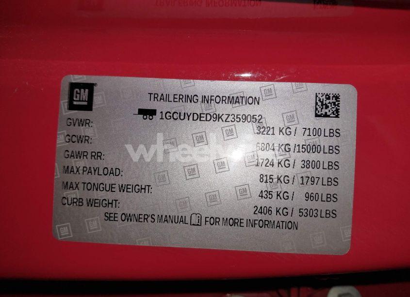 Photo 9 of 2019 Chevrolet Silverado 1500 LT (VIN 1GCUYDED9KZ359052)