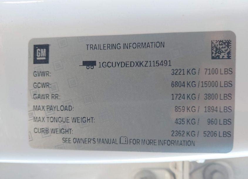 Photo 9 of 2019 Chevrolet Silverado 1500 LT (VIN 1GCUYDEDXKZ115491)