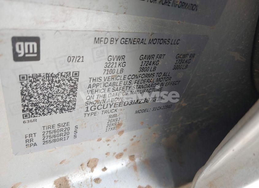 Photo 9 of 2021 Chevrolet Silverado 1500 4WD SHORT BED RST (VIN 1GCUYEED3MZ387311)