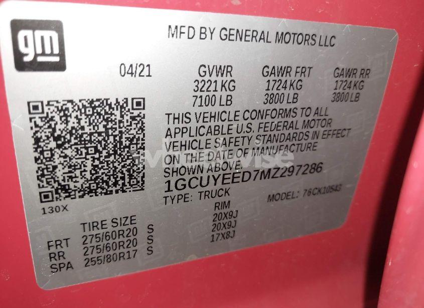 Photo 9 of 2021 Chevrolet Silverado 1500 4WD SHORT BED RST (VIN 1GCUYEED7MZ297286)