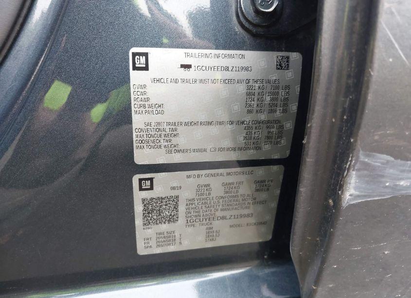 Photo 9 of 2020 Chevrolet Silverado 1500 4WD SHORT BED RST (VIN 1GCUYEED8LZ119983)