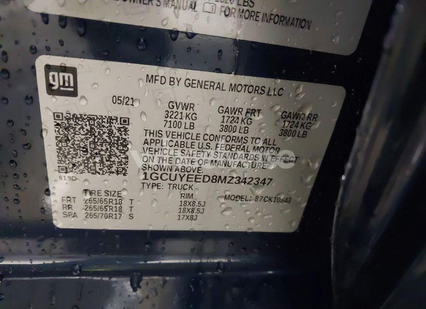 Photo 9 of 2021 Chevrolet Silverado 1500 4WD SHORT BED RST (VIN 1GCUYEED8MZ342347)