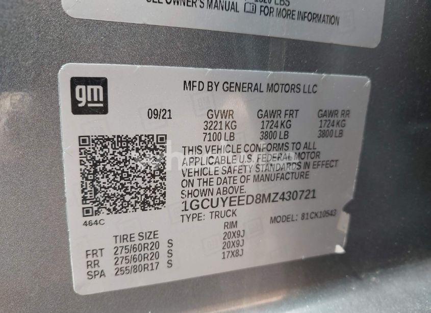 Photo 9 of 2021 Chevrolet Silverado 1500 4WD SHORT BED RST (VIN 1GCUYEED8MZ430721)