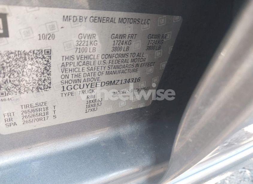 Photo 9 of 2021 Chevrolet Silverado 1500 4WD SHORT BED RST (VIN 1GCUYEED9MZ134316)