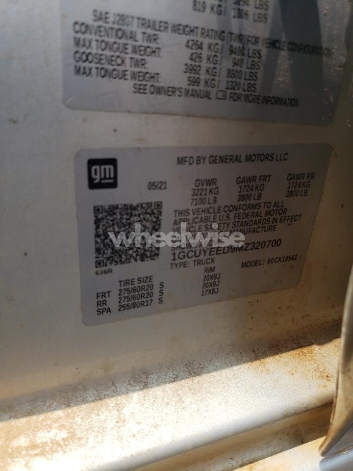 Photo 12 of 2021 CHEVROLET SILVERADO K1500 RST (VIN 1GCUYEED9MZ320700)