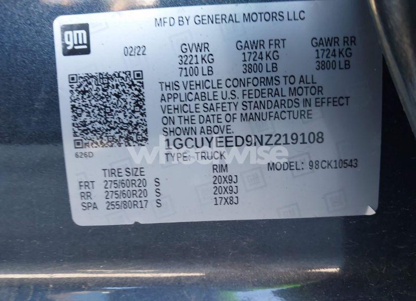 Photo 9 of 2022 Chevrolet Silverado 1500 LTD 4WD SHORT BED RST (VIN 1GCUYEED9NZ219108)