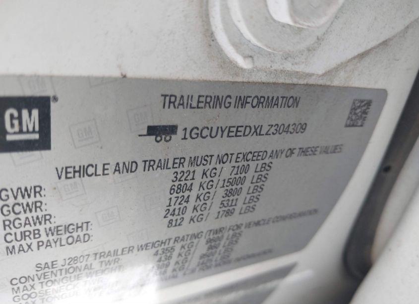 Photo 9 of 2020 Chevrolet Silverado 1500 4WD SHORT BED RST (VIN 1GCUYEEDXLZ304309)