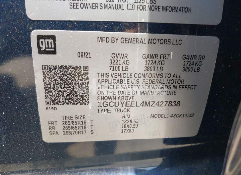 Photo 9 of 2021 Chevrolet Silverado 1500 4WD STANDARD BED RST (VIN 1GCUYEEL4MZ427838)