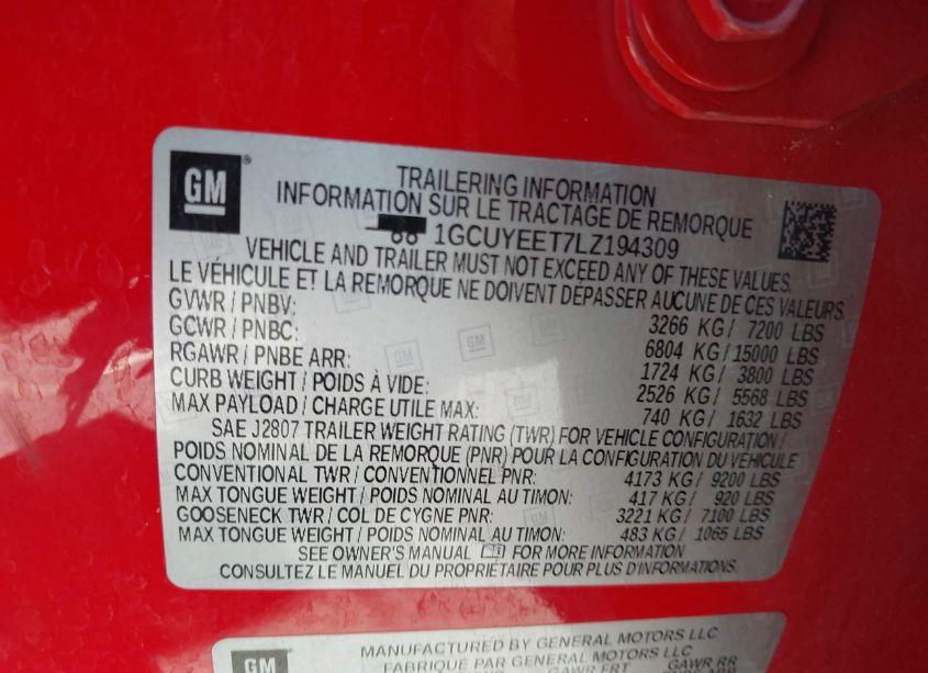 Photo 9 of 2020 Chevrolet Silverado 1500 4WD SHORT BED RST/4WD STANDARD BED RST (VIN 1GCUYEET7LZ194309)