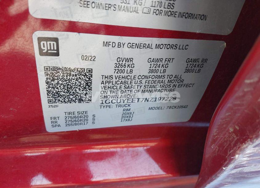 Photo 9 of 2022 Chevrolet Silverado 1500 LTD 4WD SHORT BED RST (VIN 1GCUYEET7NZ197228)