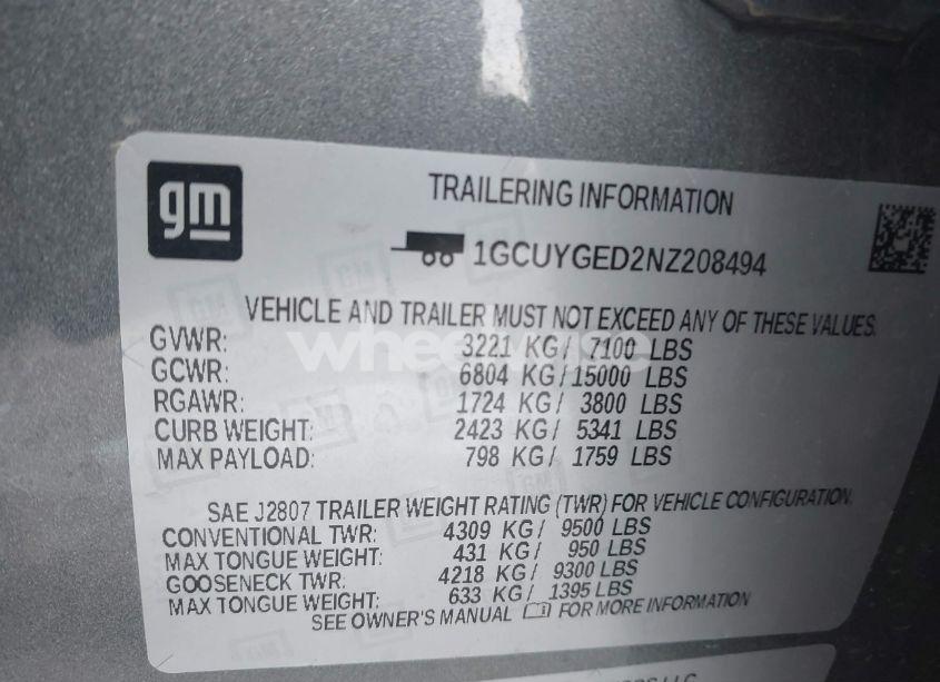 Photo 9 of 2022 Chevrolet Silverado 1500 LTD 4WD SHORT BED LTZ (VIN 1GCUYGED2NZ208494)