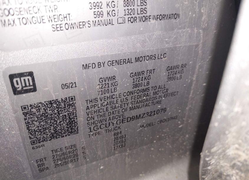 Photo 9 of 2021 Chevrolet Silverado 1500 4WD SHORT BED LTZ (VIN 1GCUYGED9MZ321079)