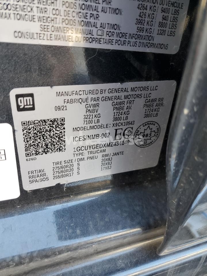 Photo 13 of 2021 CHEVROLET SILVERADO K1500 LTZ (VIN 1GCUYGEDXMZ434149)