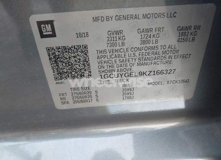 Photo 9 of 2019 Chevrolet Silverado 1500 LTZ (VIN 1GCUYGEL9KZ166327)