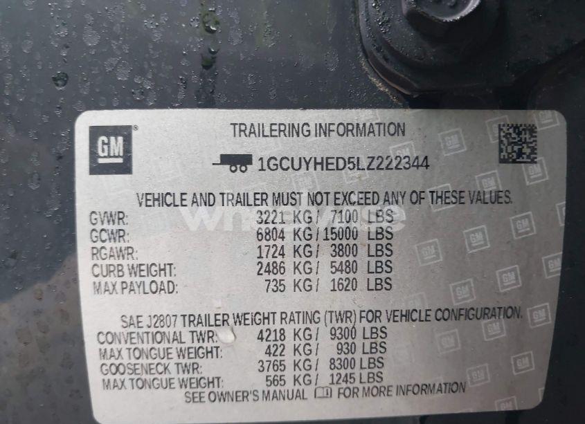 Photo 9 of 2020 Chevrolet Silverado 1500 4WD SHORT BED HIGH COUNTRY (VIN 1GCUYHED5LZ222344)