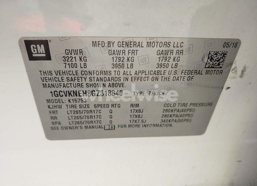 Photo 9 of 2016 Chevrolet Silverado 1500 WT (VIN 1GCVKNEH8GZ318840)