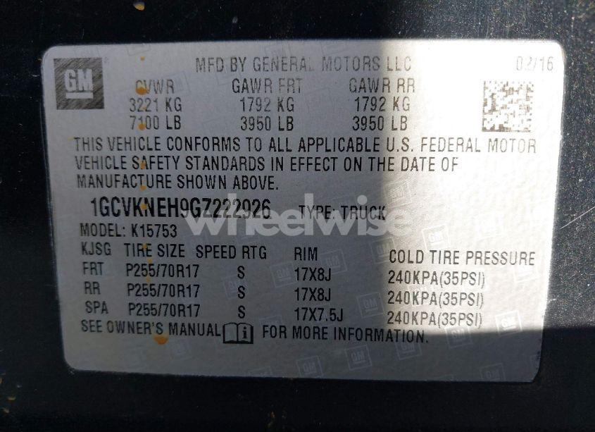 Photo 9 of 2016 Chevrolet Silverado 1500 WT (VIN 1GCVKNEH9GZ222926)