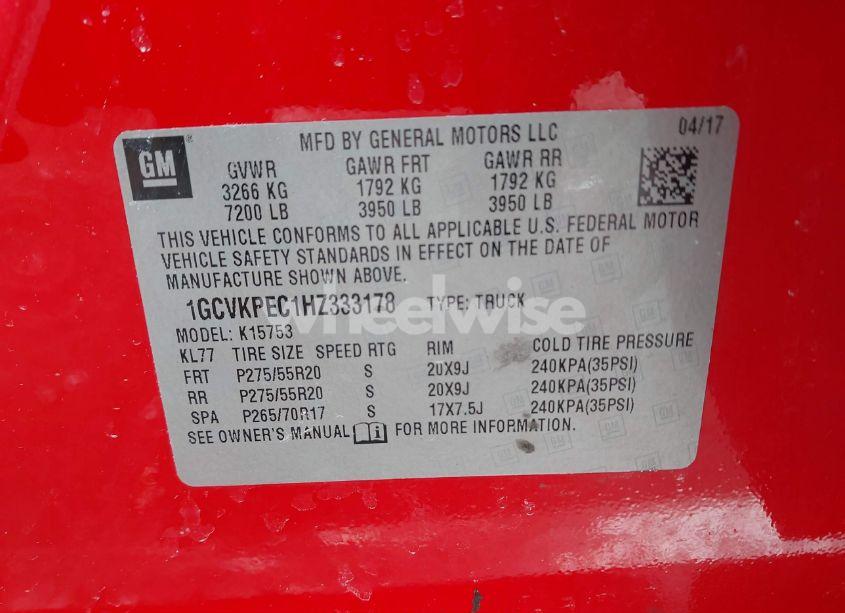 Photo 9 of 2017 Chevrolet Silverado 1500 CUSTOM (VIN 1GCVKPEC1HZ333178)