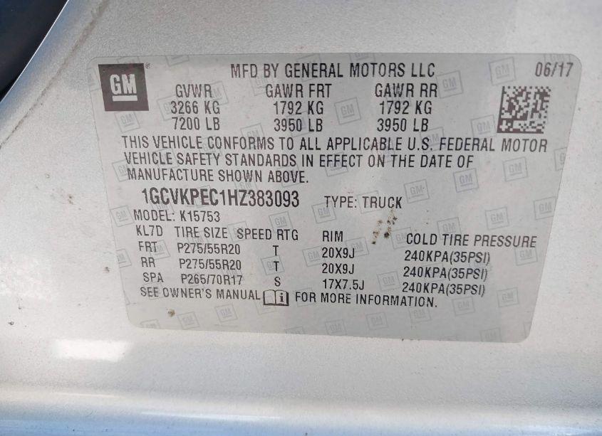 Photo 9 of 2017 Chevrolet Silverado 1500 CUSTOM (VIN 1GCVKPEC1HZ383093)