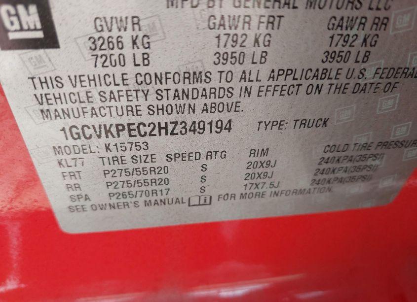 Photo 9 of 2017 Chevrolet Silverado 1500 CUSTOM (VIN 1GCVKPEC2HZ349194)