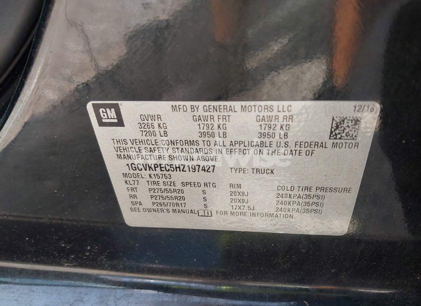 Photo 9 of 2017 Chevrolet Silverado 1500 CUSTOM (VIN 1GCVKPEC5HZ197427)