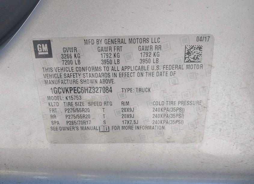 Photo 9 of 2017 Chevrolet Silverado 1500 CUSTOM (VIN 1GCVKPEC6HZ327084)