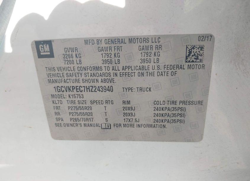 Photo 9 of 2017 Chevrolet Silverado 1500 CUSTOM (VIN 1GCVKPEC7HZ243940)