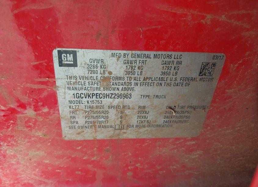 Photo 9 of 2017 Chevrolet Silverado 1500 CUSTOM (VIN 1GCVKPEC9HZ296963)