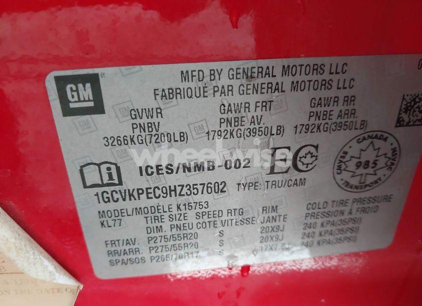 Photo 9 of 2017 Chevrolet Silverado 1500 CUSTOM (VIN 1GCVKPEC9HZ357602)