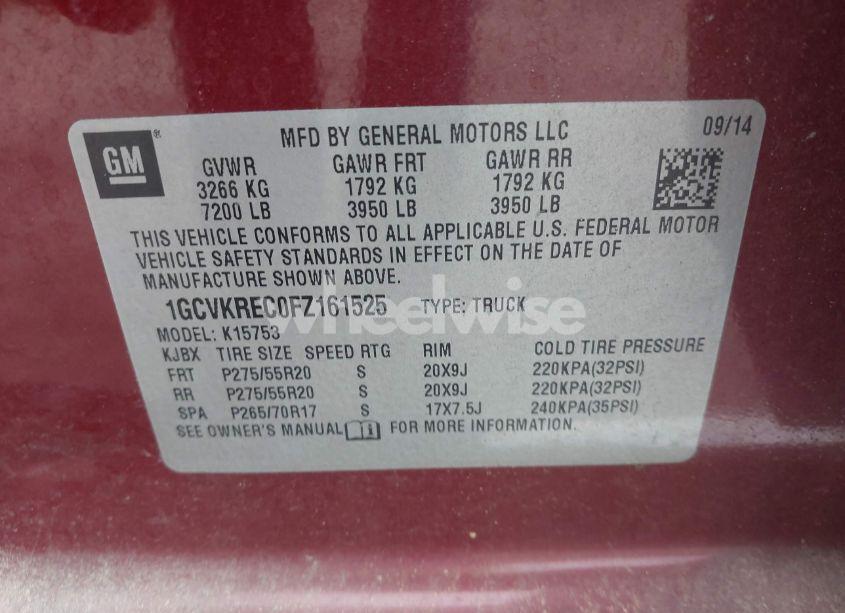 Photo 9 of 2015 Chevrolet Silverado 1500 2LT (VIN 1GCVKREC0FZ161525)