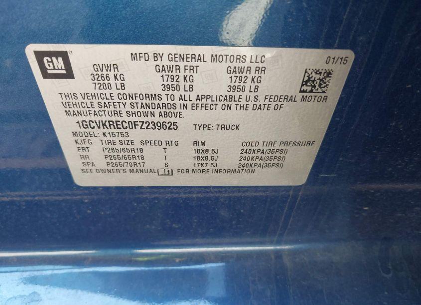 Photo 9 of 2015 Chevrolet Silverado 1500 1LT (VIN 1GCVKREC0FZ239625)