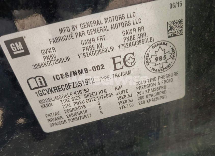 Photo 9 of 2015 Chevrolet Silverado 1500 1LT/2LT (VIN 1GCVKREC0FZ351972)