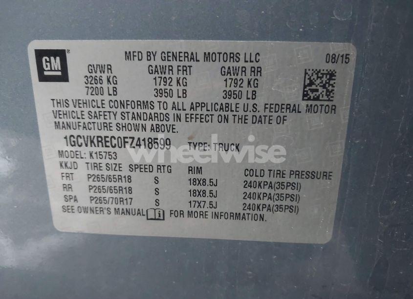 Photo 9 of 2015 Chevrolet Silverado 1500 1LT (VIN 1GCVKREC0FZ418599)