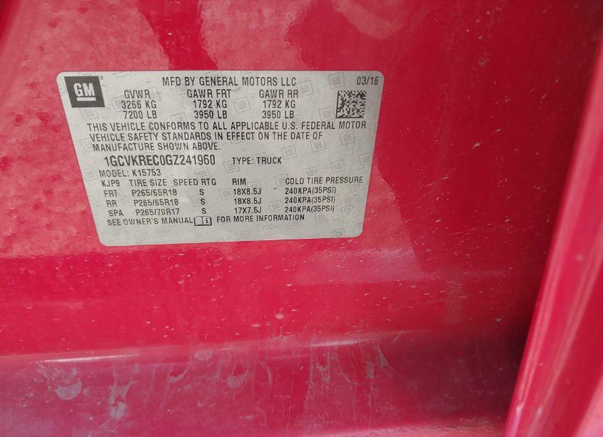 Photo 9 of 2016 Chevrolet Silverado 1500 2LT (VIN 1GCVKREC0GZ241960)