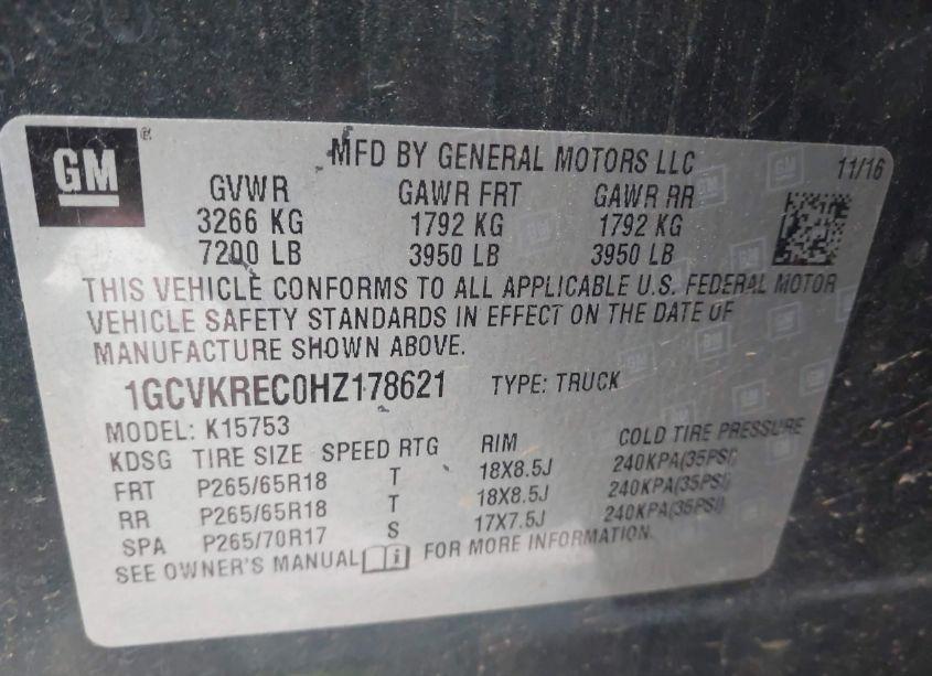 Photo 9 of 2017 Chevrolet Silverado 1500 2LT (VIN 1GCVKREC0HZ178621)