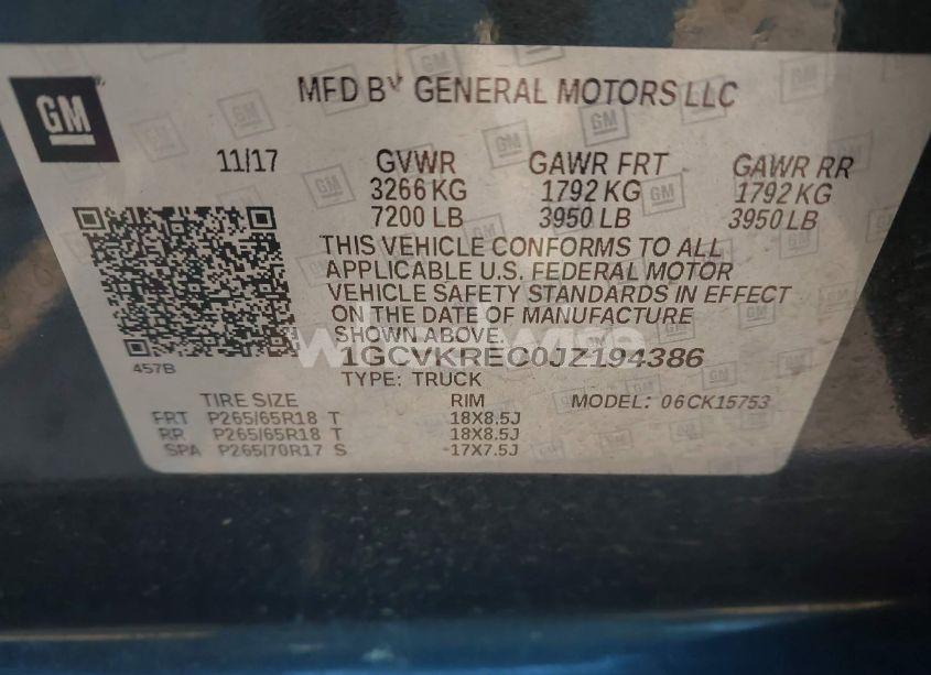 Photo 9 of 2018 Chevrolet Silverado 1500 2LT (VIN 1GCVKREC0JZ194386)