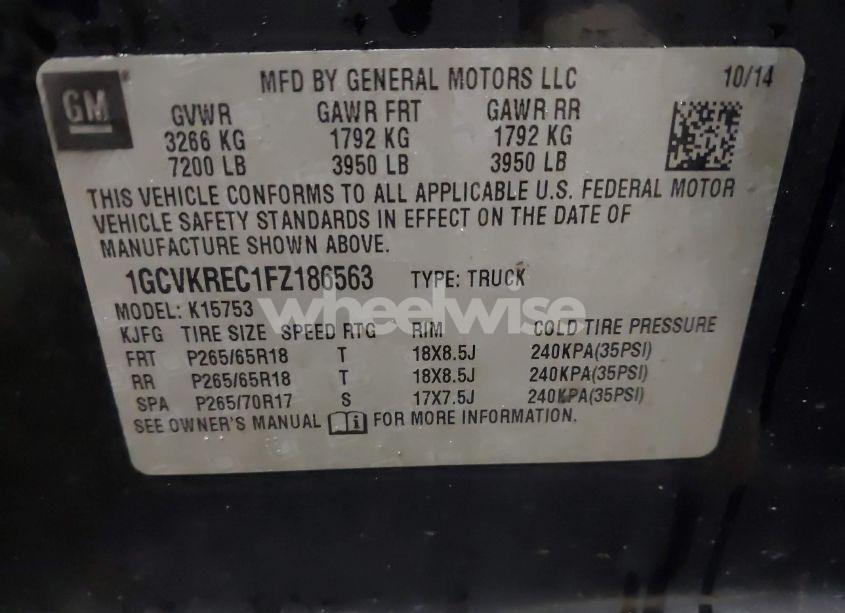 Photo 9 of 2015 Chevrolet Silverado 1500 2LT (VIN 1GCVKREC1FZ186563)