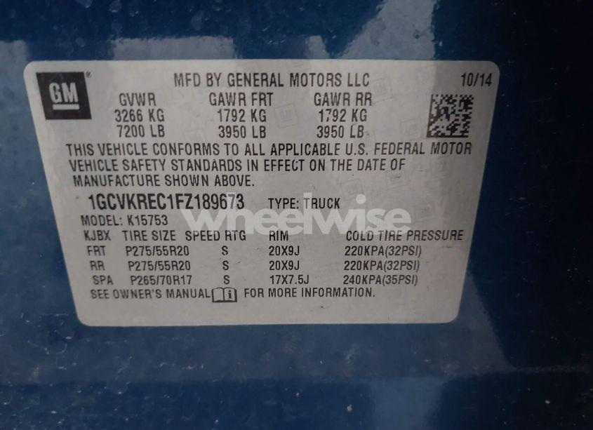 Photo 9 of 2015 Chevrolet Silverado 1500 2LT (VIN 1GCVKREC1FZ189673)