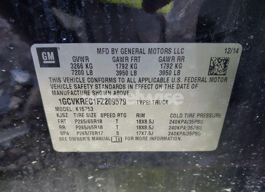 Photo 9 of 2015 Chevrolet Silverado 1500 2LT (VIN 1GCVKREC1FZ209579)