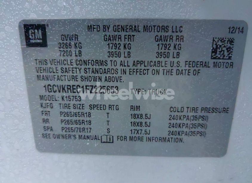 Photo 9 of 2015 Chevrolet Silverado 1500 2LT (VIN 1GCVKREC1FZ225653)