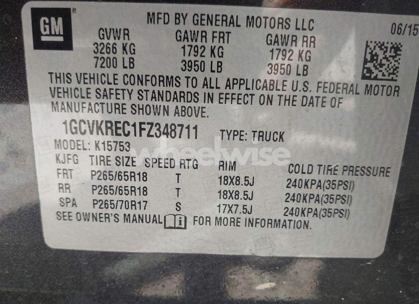 Photo 9 of 2015 Chevrolet Silverado 1500 2LT (VIN 1GCVKREC1FZ348711)