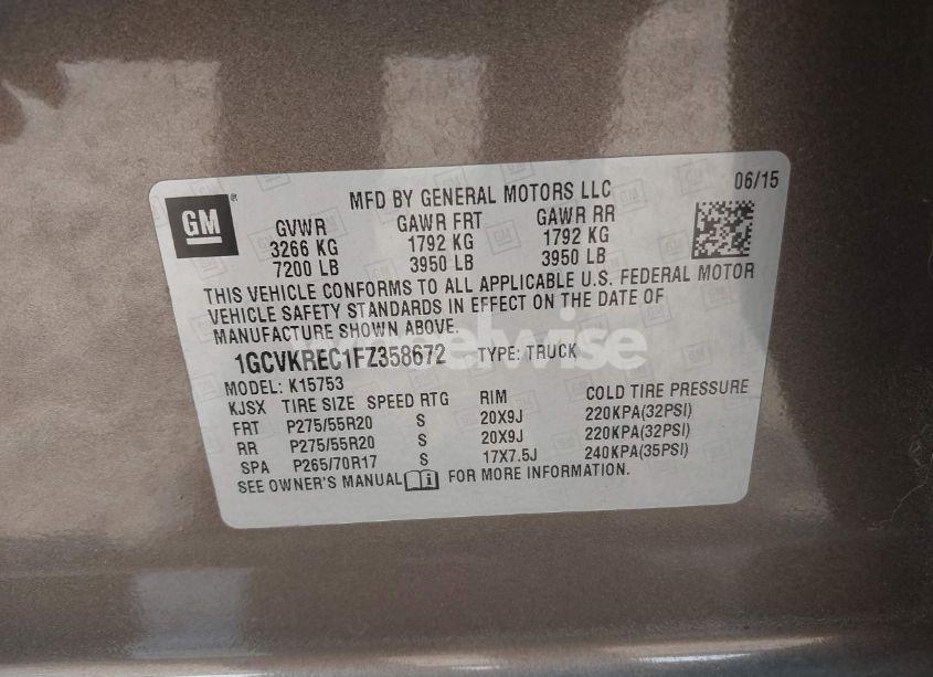 Photo 9 of 2015 Chevrolet Silverado 1500 1LT (VIN 1GCVKREC1FZ358672)