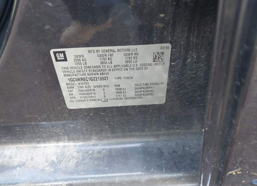 Photo 9 of 2016 Chevrolet Silverado 1500 2LT (VIN 1GCVKREC1GZ210927)