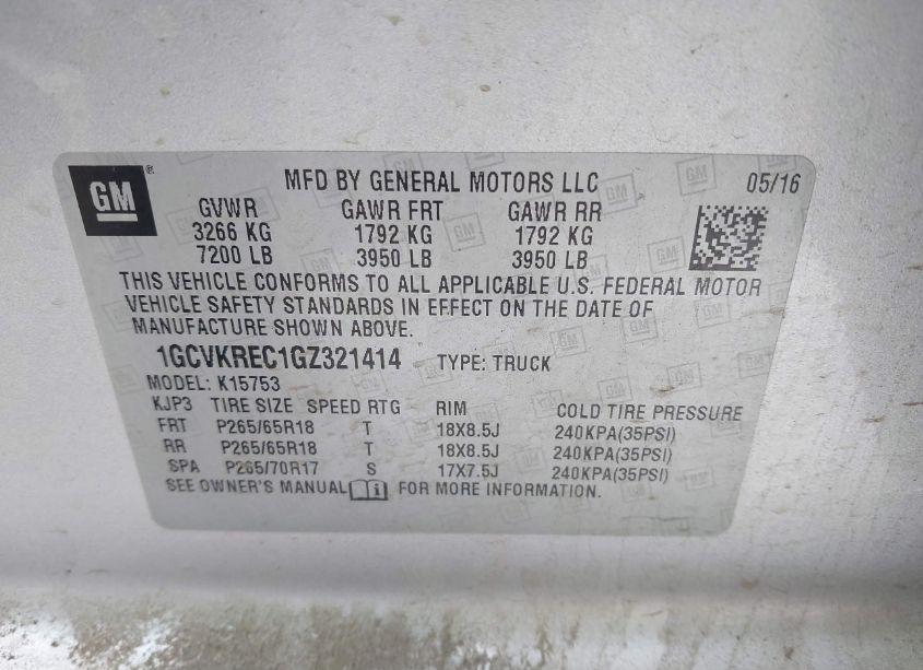 Photo 9 of 2016 Chevrolet Silverado 1500 2LT (VIN 1GCVKREC1GZ321414)