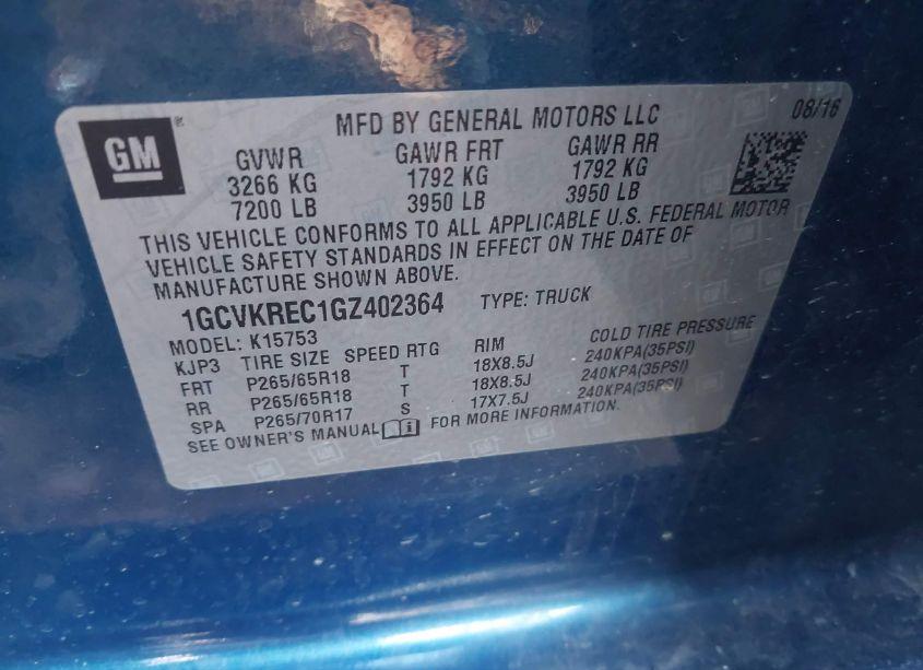 Photo 9 of 2016 Chevrolet Silverado 1500 1LT (VIN 1GCVKREC1GZ402364)