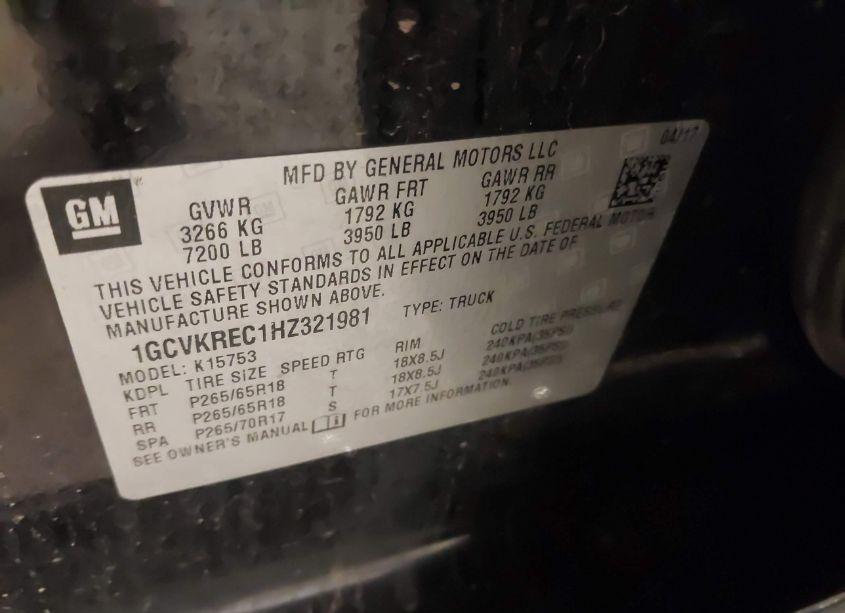 Photo 9 of 2017 Chevrolet Silverado 1500 1LT (VIN 1GCVKREC1HZ321981)