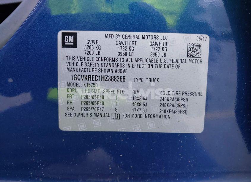 Photo 9 of 2017 Chevrolet Silverado 1500 2LT (VIN 1GCVKREC1HZ388368)