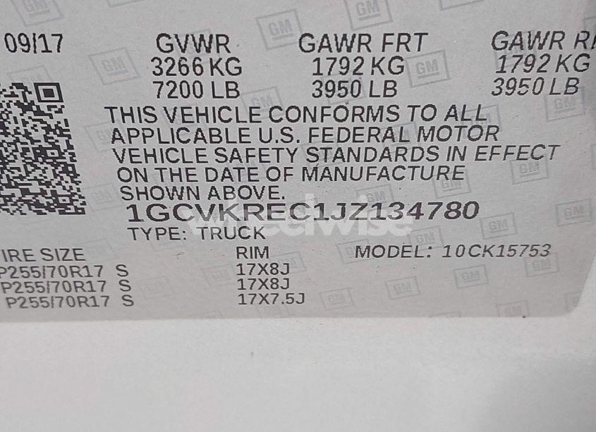 Photo 9 of 2018 Chevrolet Silverado 1500 1LT (VIN 1GCVKREC1JZ134780)