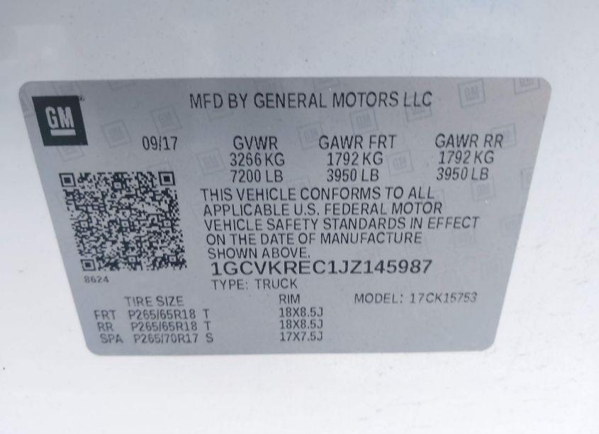 Photo 9 of 2018 Chevrolet Silverado 1500 2LT (VIN 1GCVKREC1JZ145987)